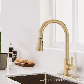 Brush Gold Kitchen Faucet Pull Down Hot And Cold Mixer 360 Degree Rotating Kitchen Faucets